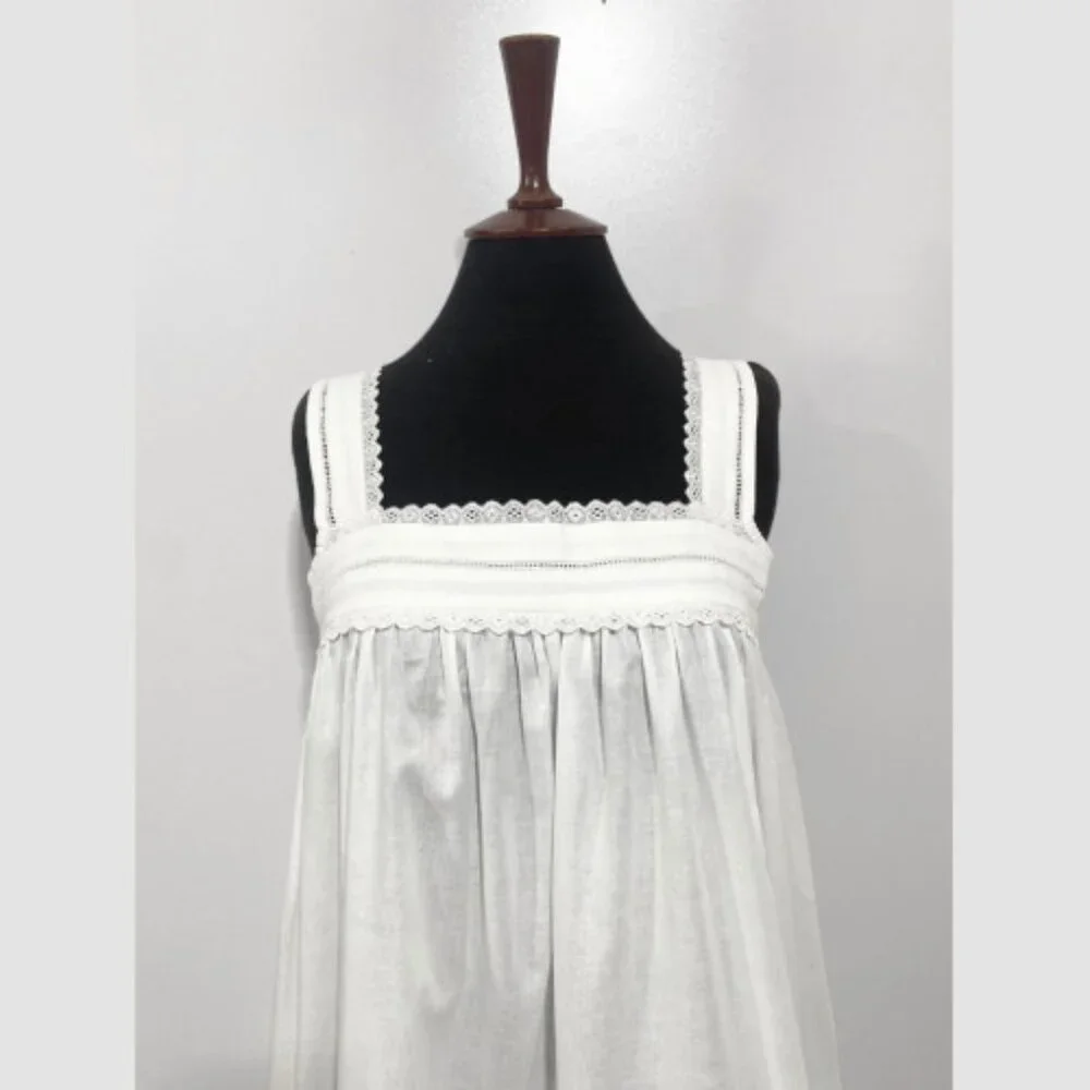 Women's White Cotton Sleeveless Nightgown - Breathable Sleep Dress